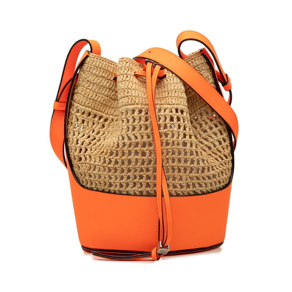 Loewe Anagram Balloon Bag Shoulder Neon Orange Raffia Leather Women's LOEWE